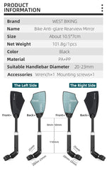 WEST BIKING Anti-Glare Bicycle Handlebar Rear View Mirror