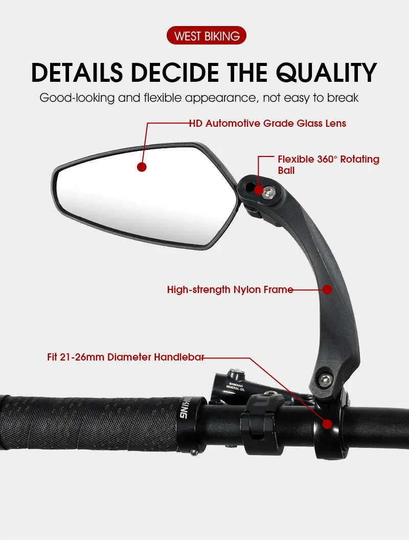 WEST BIKING Anti-Glare Bicycle Handlebar Rear View Mirror