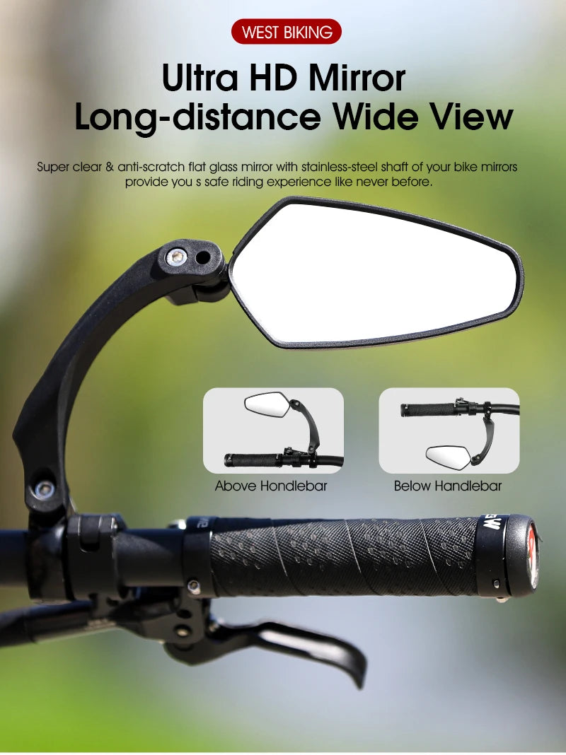 WEST BIKING Anti-Glare Bicycle Handlebar Rear View Mirror