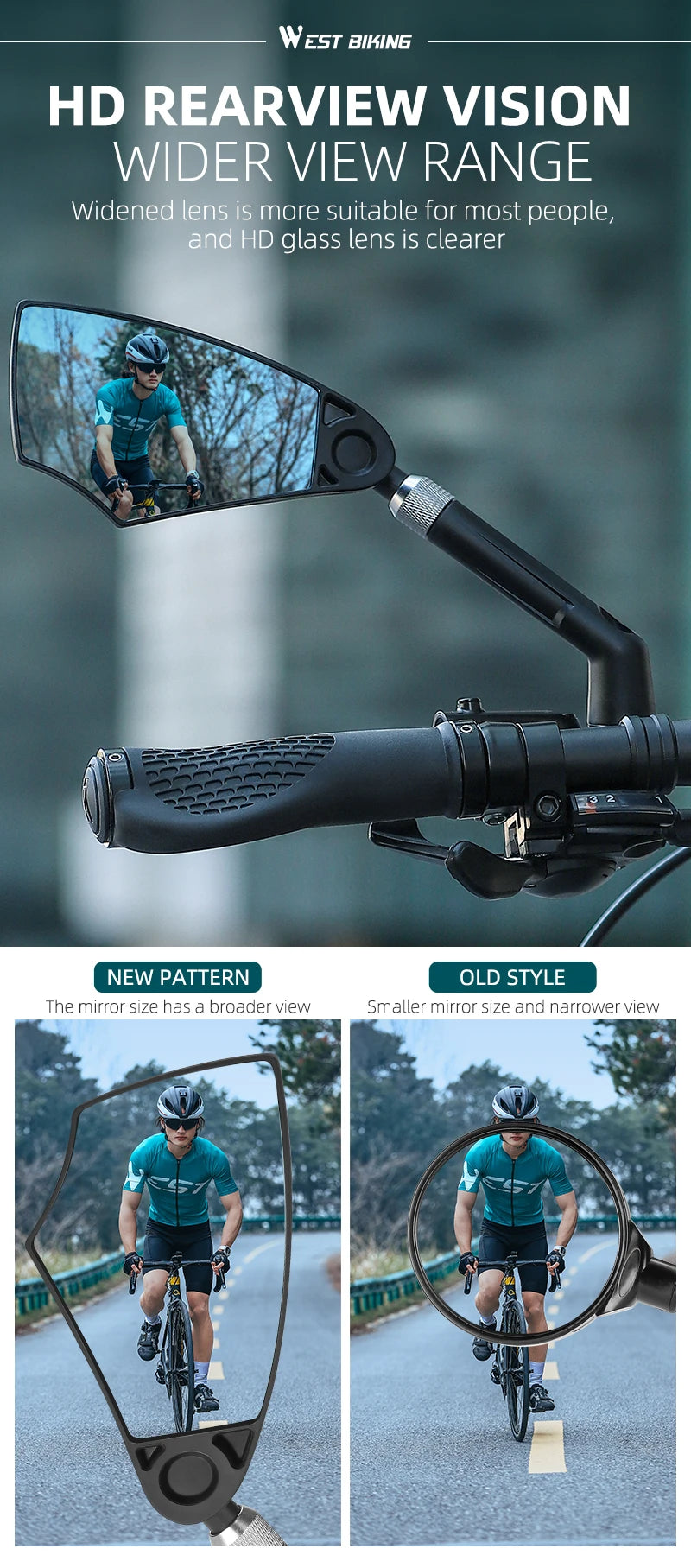 WEST BIKING Anti-Glare Bicycle Handlebar Rear View Mirror