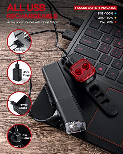 iKirkLiten 800 Lumens USB Rechargeable Bike Light