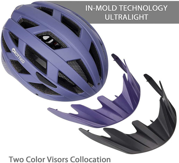 GROTTICO Adult-Men-Women Bike Helmet with Light - CPSC Certified for Mountain Road Bicycle Helmet with Replacement Pads & Detachable Visor