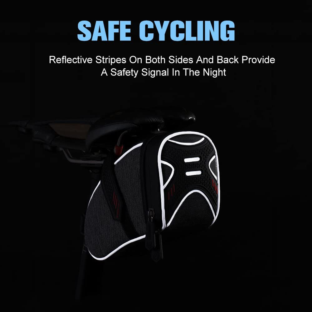 WATERFLY Strap On Bike Saddle Bag Bicycle Seat Bag Cycling Wedge Storage Bag Reflective Stripe