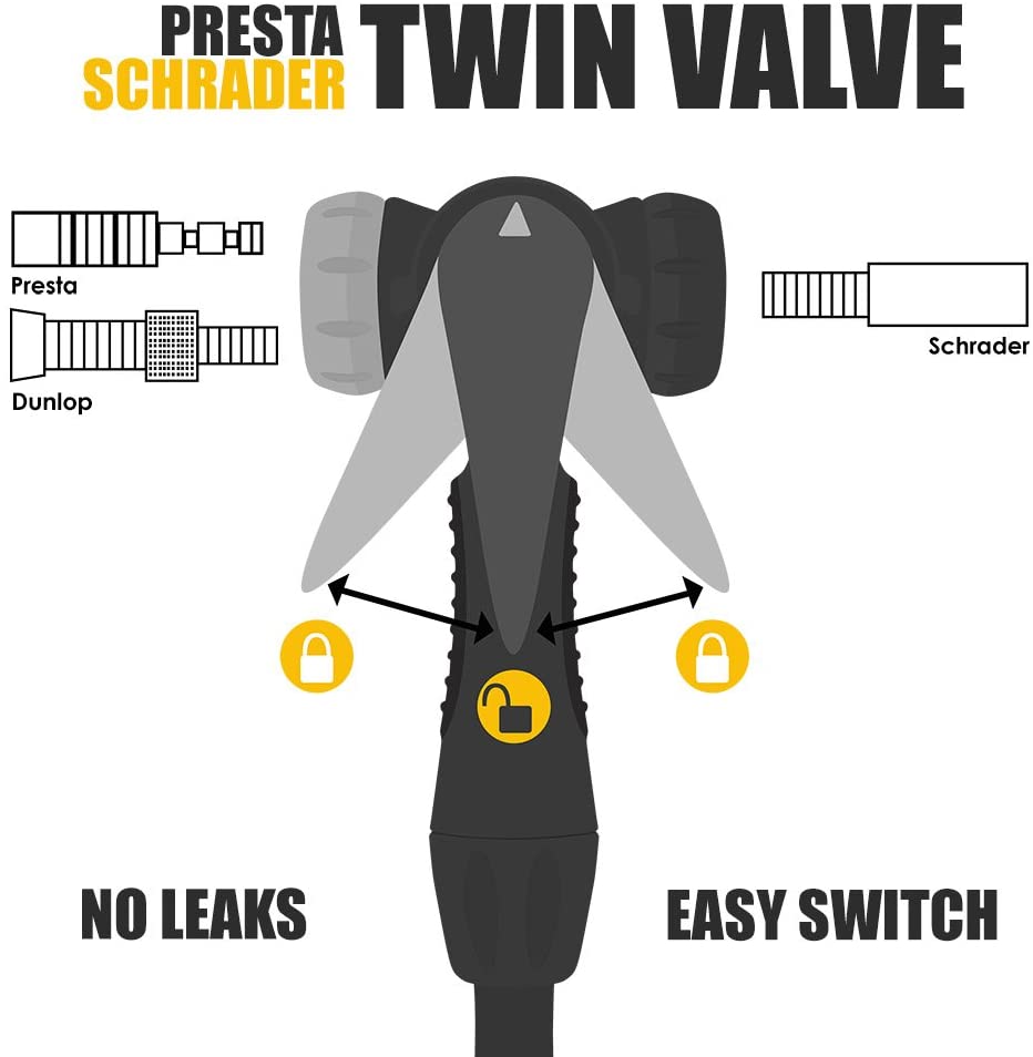 BV Bicycle Ergonomic Bike Floor Pump with Gauge & Smart Valve Head, 160 psi, Automatically Reversible Presta and Schrader