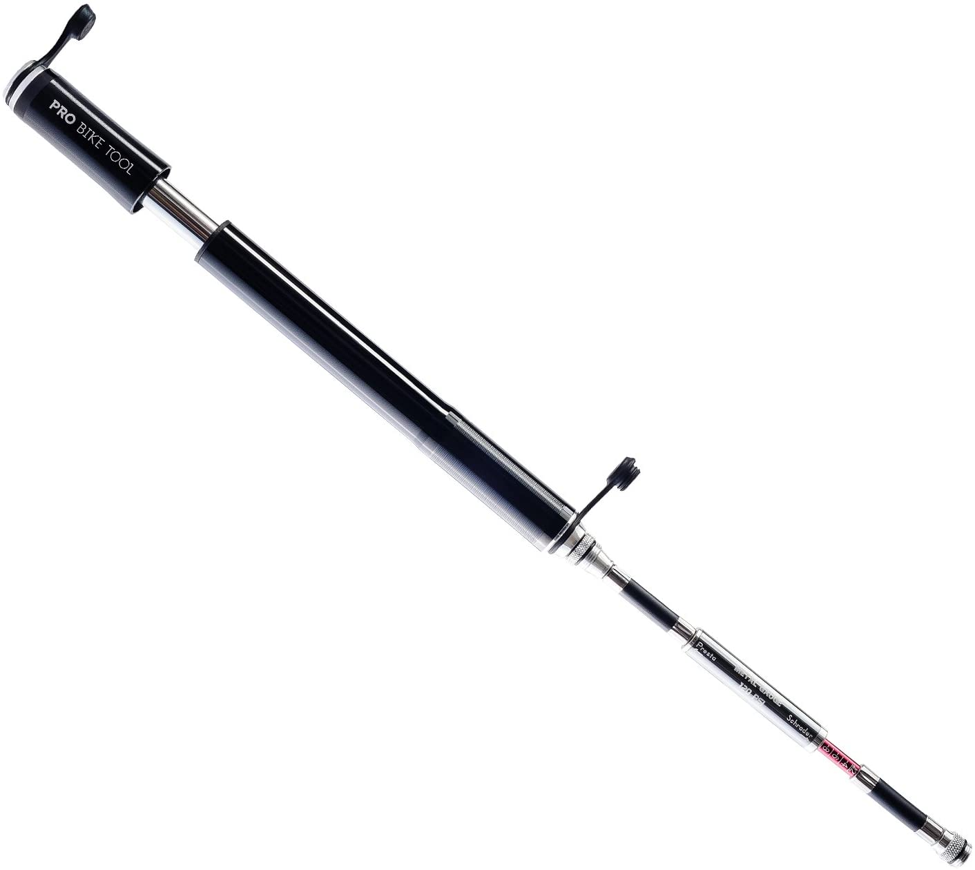 PRO BIKE TOOL Bike Pump with Gauge Fits Presta and Schrader - Accurate Inflation - Mini Bicycle Tire Pump for Road, Mountain and BMX Bikes, High Pressure 100 PSI, Includes Mount Kit.