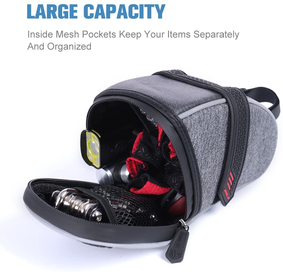 WATERFLY Strap On Bike Saddle Bag Bicycle Seat Bag Cycling Wedge Storage Bag Reflective Stripe