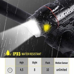 Autobag Bike Light Set, USB Smart Sensor Headlight Waterproof Runtime 10+ Hrs Super Bright Rechargeable Front Lights 350 LM Increase Visibility Safety and Tail Light, 4 Light Mode for Fits All Bicycle