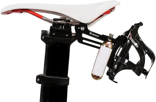 TriSeven Premium Cycling Saddle Cage Holder - Lightweight for Triathlon & MTB, Holds 2 Water Bottles & 2 co2 Cartridges | Does NOT Include Water Cages!