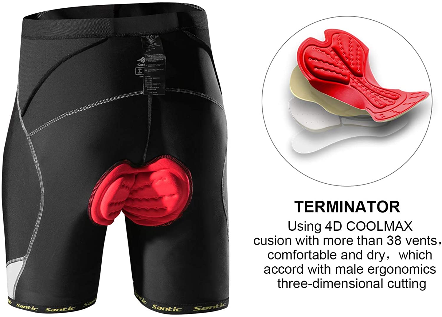 Santic Cycling Men's Shorts Biking Bicycle Bike Pants Half Pants 4D Coolmax Padded