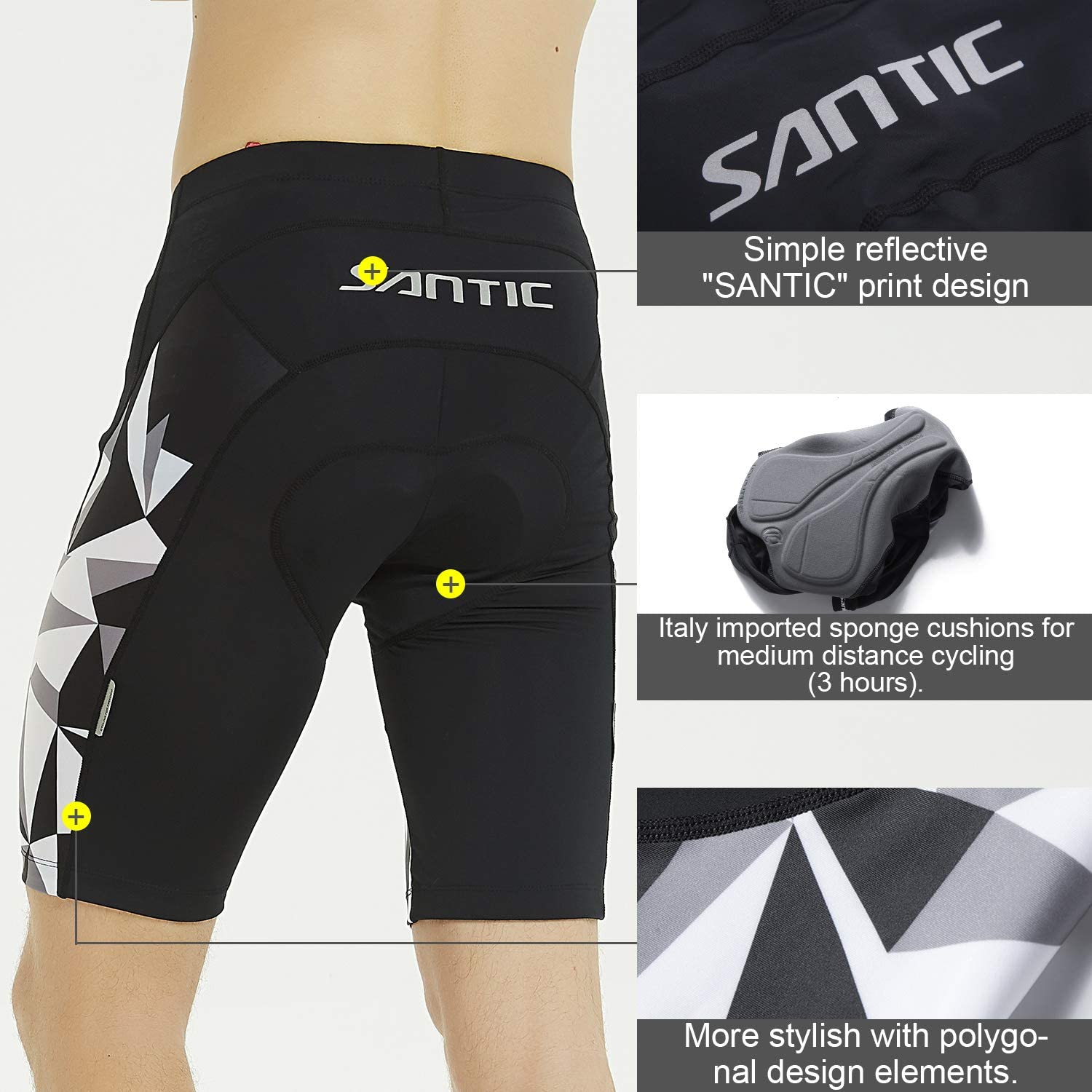 Santic Cycling Men's Shorts Biking Bicycle Bike Pants Half Pants 4D Coolmax Padded