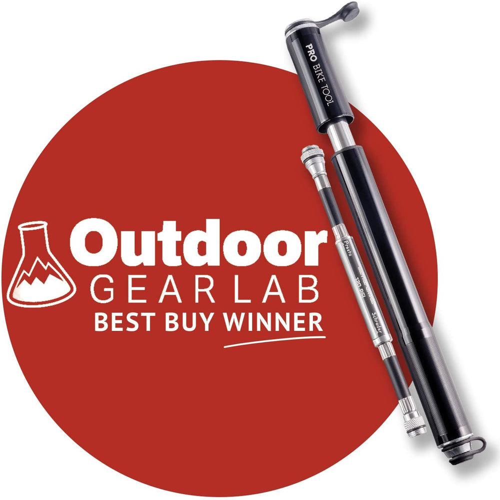 PRO BIKE TOOL Bike Pump with Gauge Fits Presta and Schrader - Accurate Inflation - Mini Bicycle Tire Pump for Road, Mountain and BMX Bikes, High Pressure 100 PSI, Includes Mount Kit.