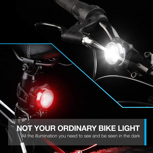 Vont 'Pyro' Bike Light Set, USB Rechargeable Super Bright Bicycle Light, Bike Lights Front and Back, Bike Headlight, 2X Longer Battery Life, Waterproof, 4 Modes (2 Cables, 4 Straps)