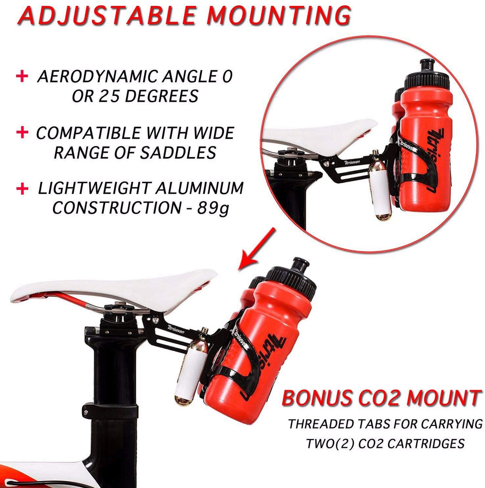 TriSeven Premium Cycling Saddle Cage Holder - Lightweight for Triathlon & MTB, Holds 2 Water Bottles & 2 co2 Cartridges | Does NOT Include Water Cages!