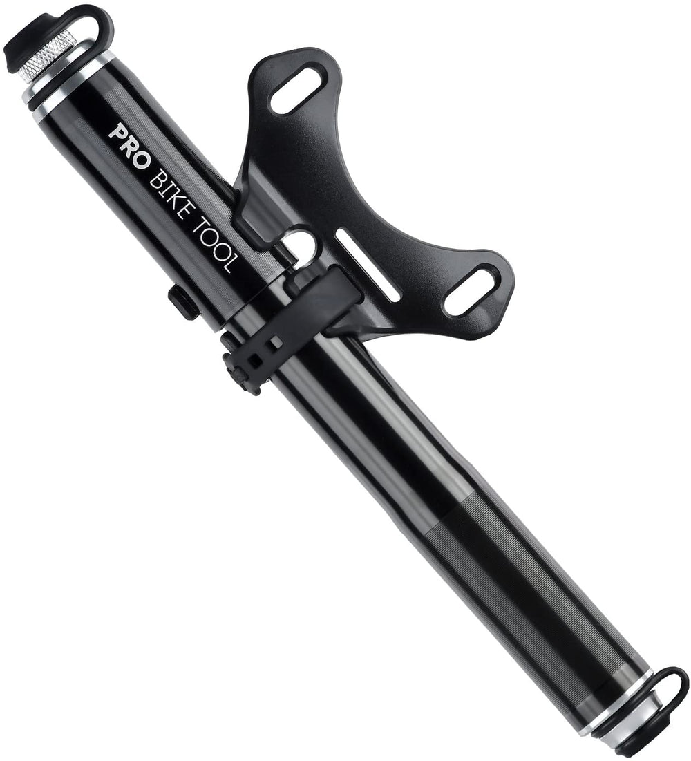PRO BIKE TOOL Bike Pump with Gauge Fits Presta and Schrader - Accurate Inflation - Mini Bicycle Tire Pump for Road, Mountain and BMX Bikes, High Pressure 100 PSI, Includes Mount Kit.