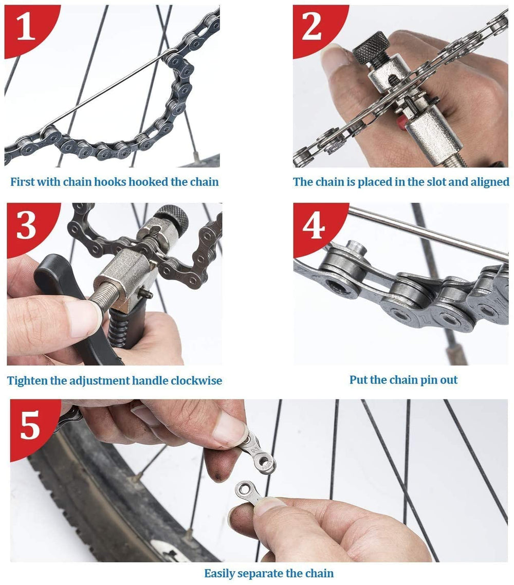 GORNORVA Bike Chain Tools with Chain Hook Chain Cutter Bike Link Plier Chain Wear Indicator Tool + 3 Pairs Bicycle Missing Links, Road and Mountain Bike Chain Repair Tools for All Models Bike Chains