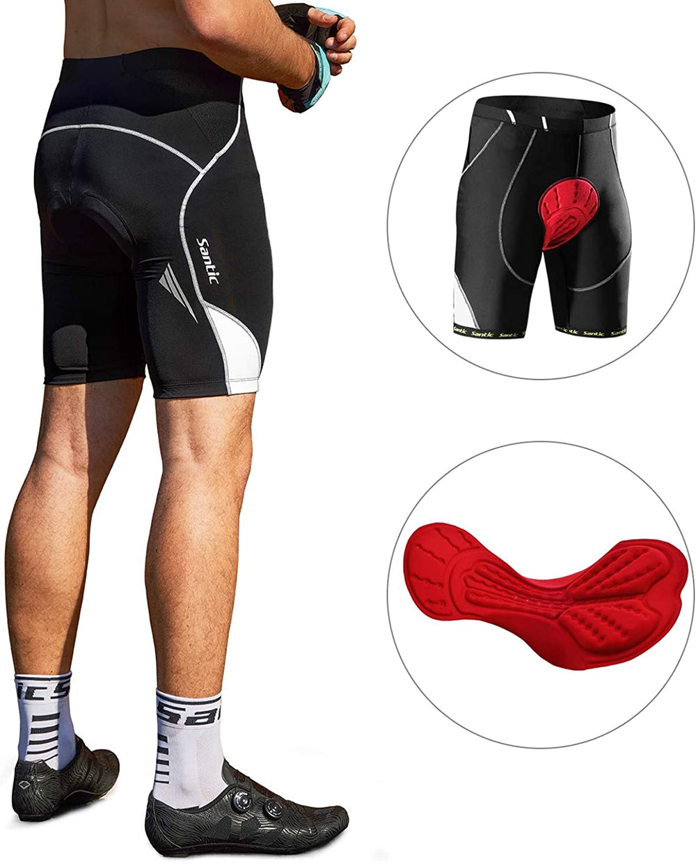 Santic Cycling Men's Shorts Biking Bicycle Bike Pants Half Pants 4D Coolmax Padded