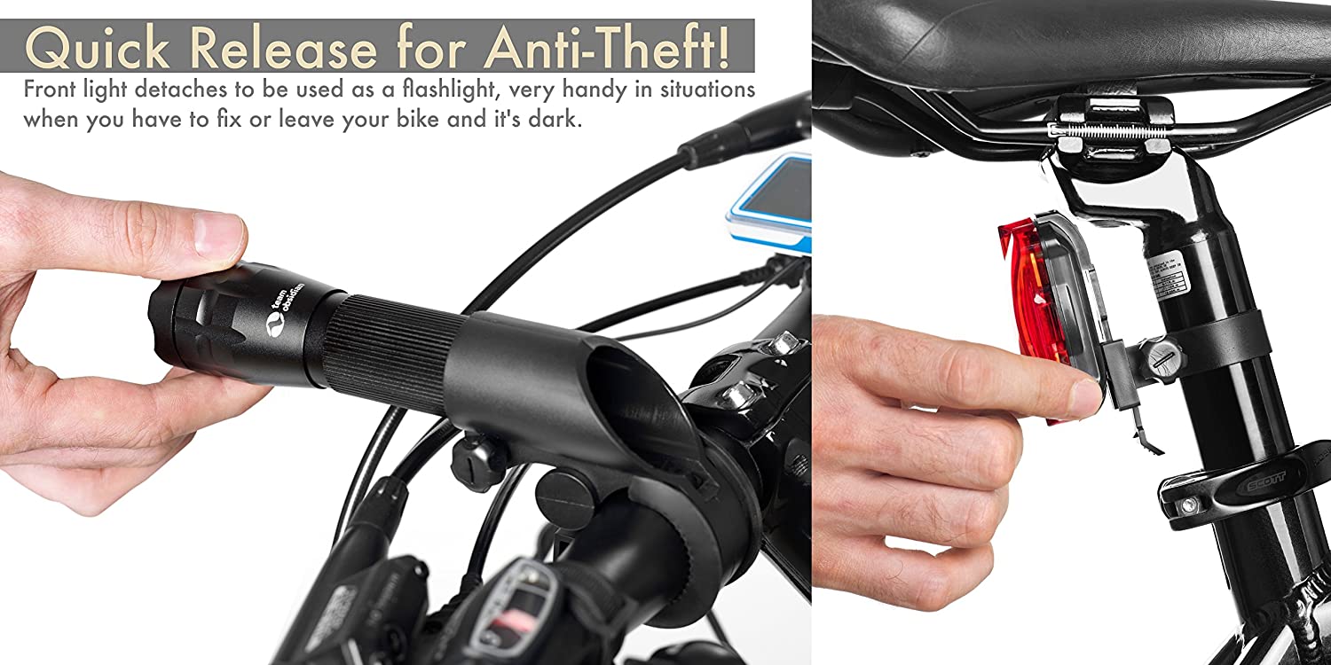TeamObsidian Bike Light Set - Super Bright LED Lights for Your Bicycle - Easy to Mount Headlight and Taillight with Quick Release System - Best Front and Rear Cycle Lighting - Fits All Bikes