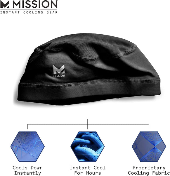 Mission Cooling Skull Cap- Hat, Helmet Liner, Running Beanie, Evaporative Cool Technology, Cools Instantly when Wet, UPF 50 Protection, for Under Helmets, Hardhats, Running, Football
