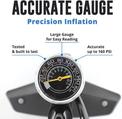 Vibrelli Bike Floor Pump with Gauge - High Pressure 160 PSI - Presta Valve Bike Pump Automatically Switches to Schrader - Bicycle Pump Comes with Glueless Puncture Kit