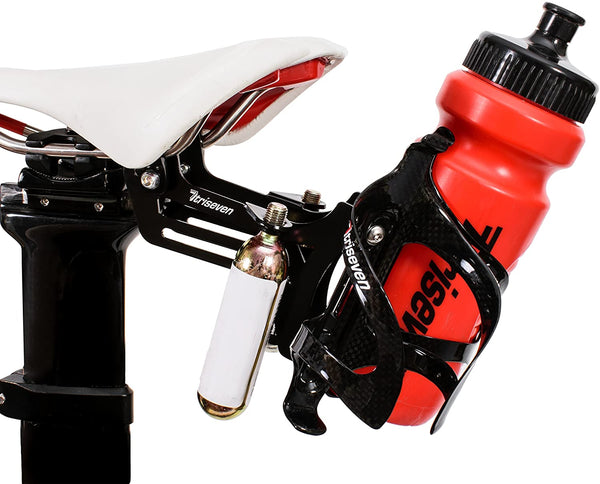 TriSeven Premium Cycling Saddle Cage Holder - Lightweight for Triathlon & MTB, Holds 2 Water Bottles & 2 co2 Cartridges | Does NOT Include Water Cages!