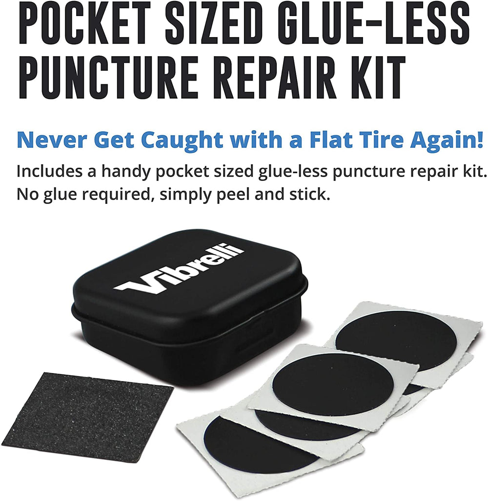 Vibrelli Bike Floor Pump with Gauge - High Pressure 160 PSI - Presta Valve Bike Pump Automatically Switches to Schrader - Bicycle Pump Comes with Glueless Puncture Kit