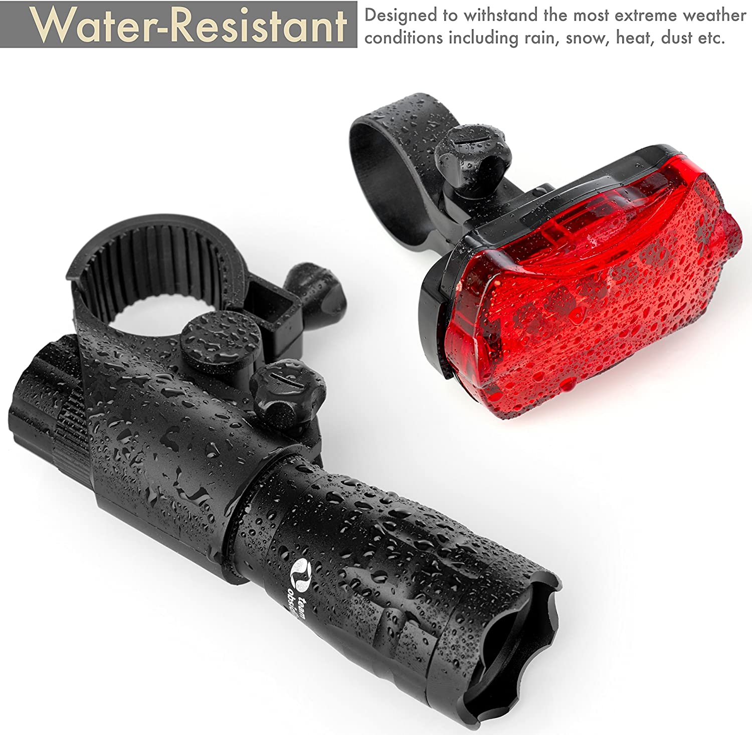 TeamObsidian Bike Light Set - Super Bright LED Lights for Your Bicycle - Easy to Mount Headlight and Taillight with Quick Release System - Best Front and Rear Cycle Lighting - Fits All Bikes