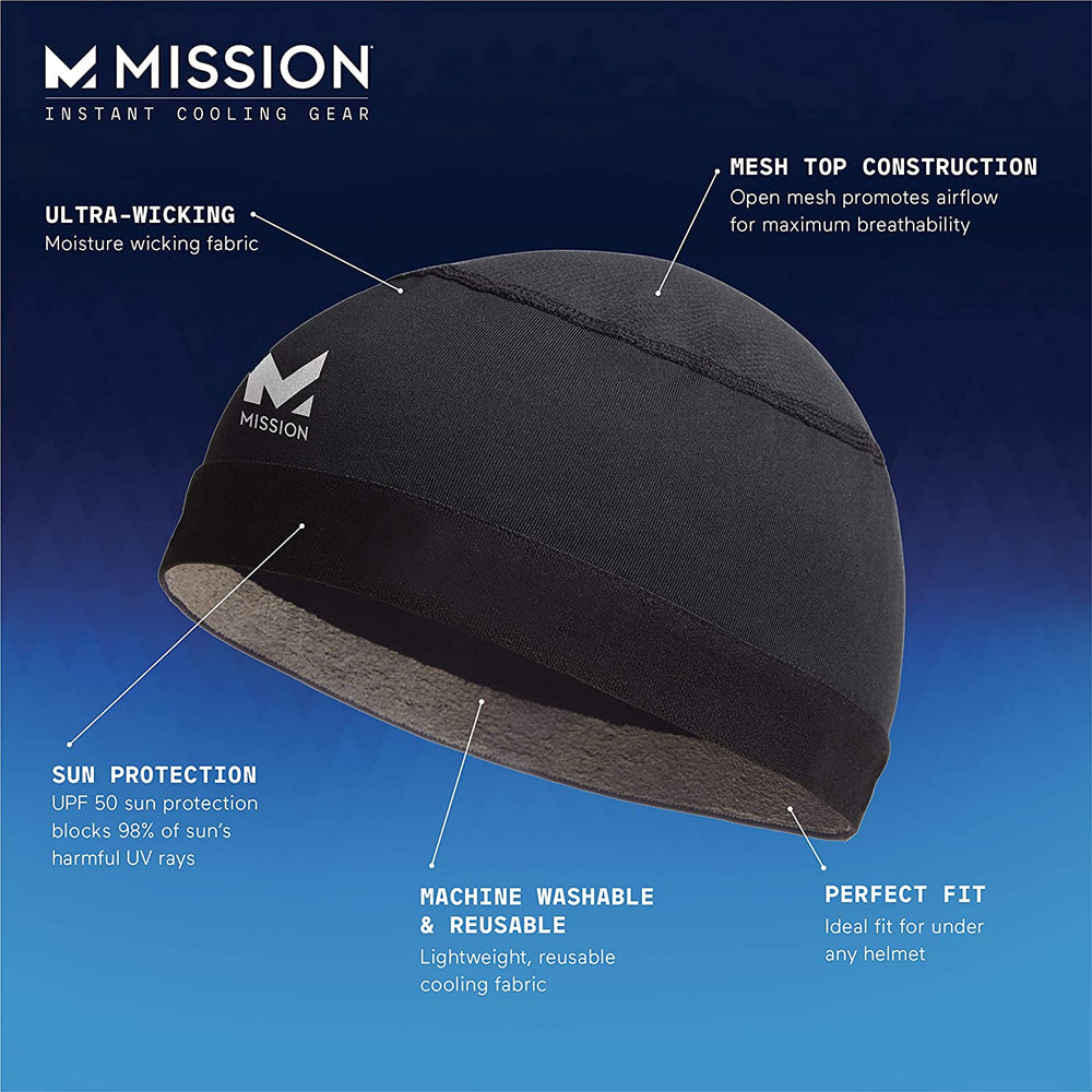 Mission Cooling Skull Cap- Hat, Helmet Liner, Running Beanie, Evaporative Cool Technology, Cools Instantly when Wet, UPF 50 Protection, for Under Helmets, Hardhats, Running, Football