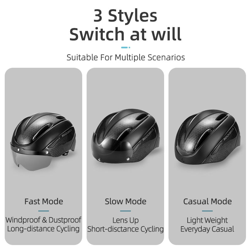 ROCKBROS Bicycle Helmet Men EPS Integrally-molded Breathable Cycling Helmet Men Women Goggles Lens Aero 